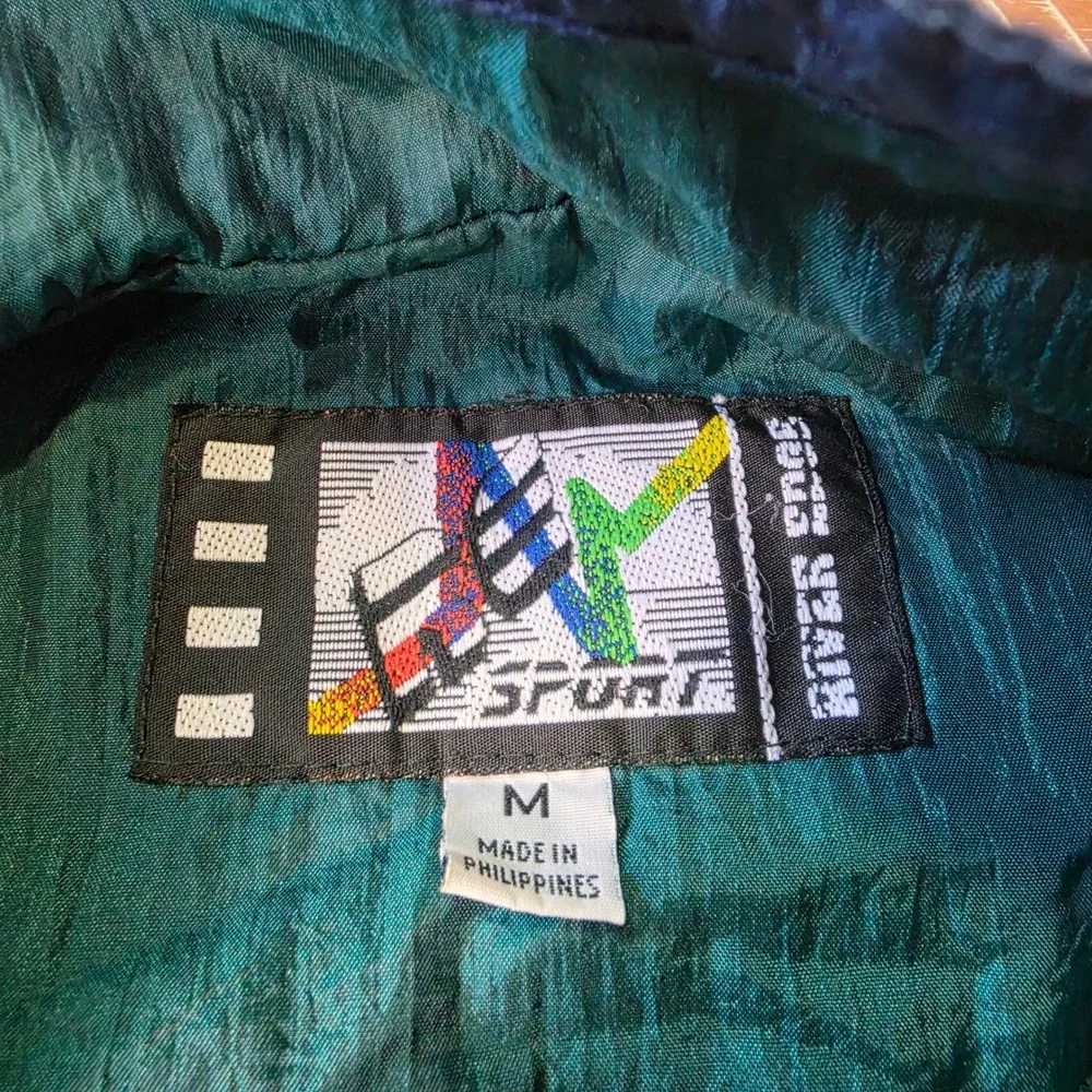 Vintage River Edge 90s Scarf Print Windbreaker Jacket Teal Blue Gold Mens Medium